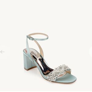 Badgley Mischka Clara Embellished Strap Evening Shoe in Blue Radiance, size 8.5